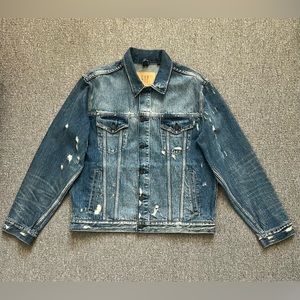 NWOT GAP 1969 Mens Denim Jacket Distressed Indigo Size XL